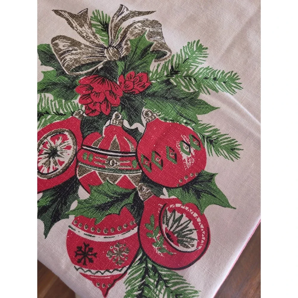 Vintage Christmas Tablecloth MCM 52x68 Retro Some Minor Flaws See Pics